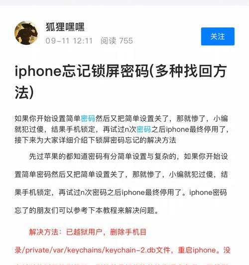 忘记苹果锁屏密码？秒解技巧揭秘！（破解苹果锁屏密码的关键步骤和注意事项）